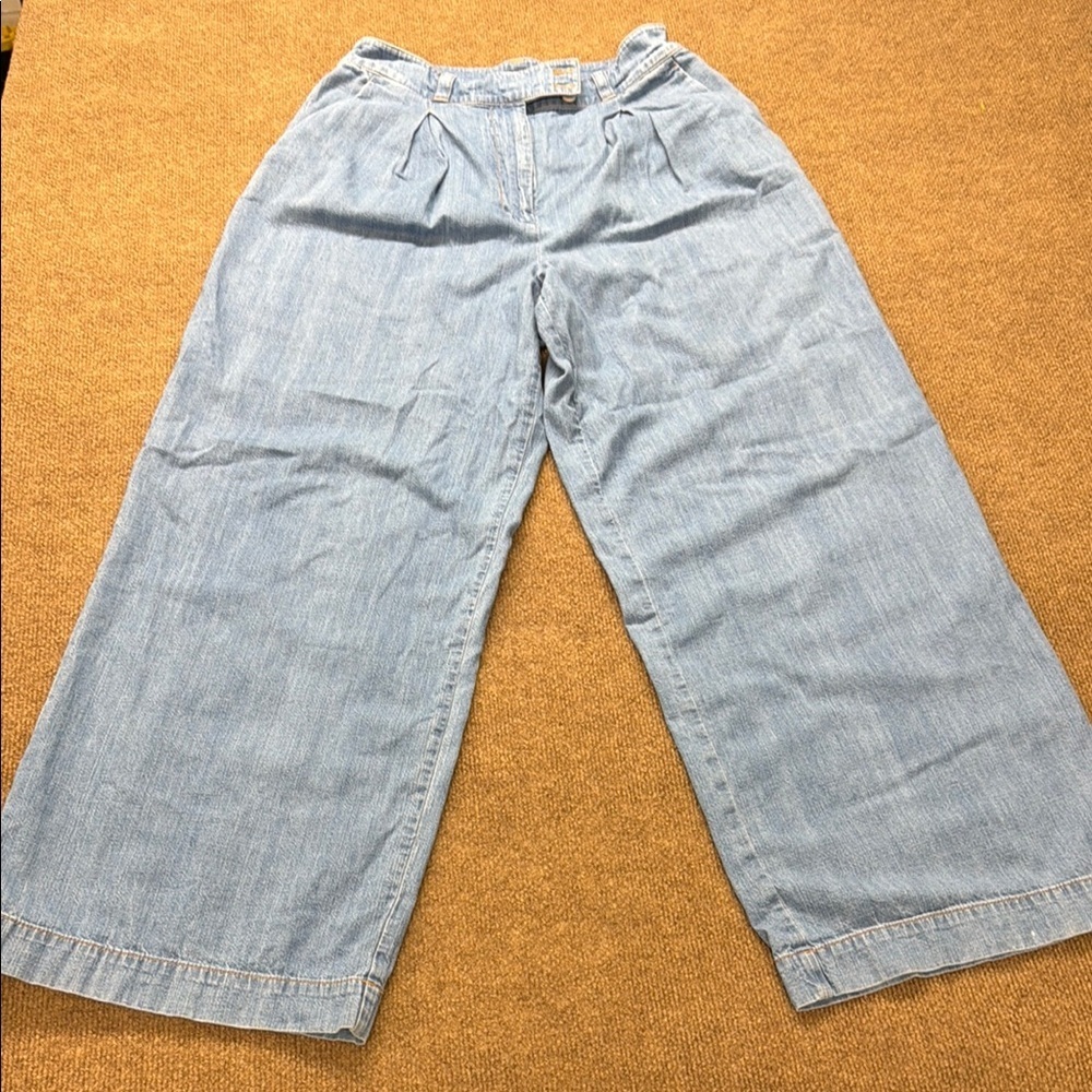 Jenni Kayne Newport Trouser Womens 8 Blue Denim Pleated Wide Leg Jeans